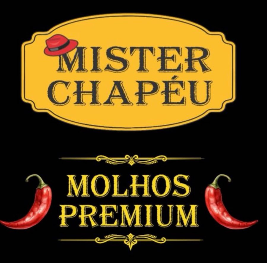 Arte da marca: Mister Chapéu, Molhos Premium, com duas pimentas vermelhas